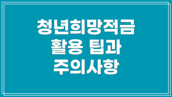 청년희망적금 활용 팁과 주의사항