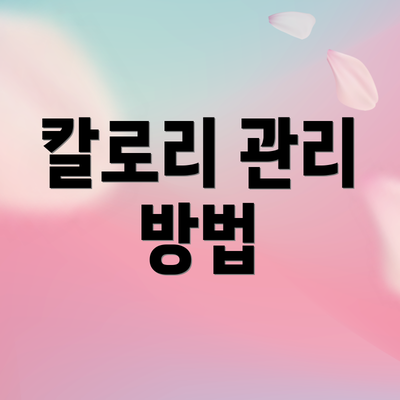 칼로리 관리 방법