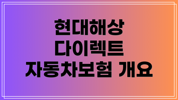 현대해상 다이렉트 자동차보험 개요
