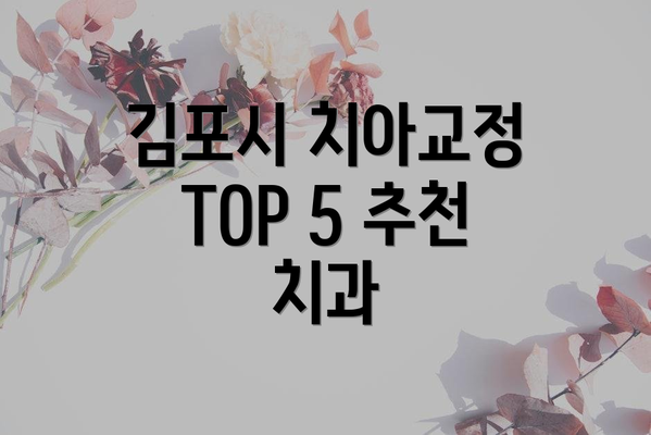 김포시 치아교정 TOP 5 추천 치과