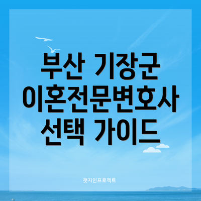 부산 기장군 이혼전문변호사 선택 가이드