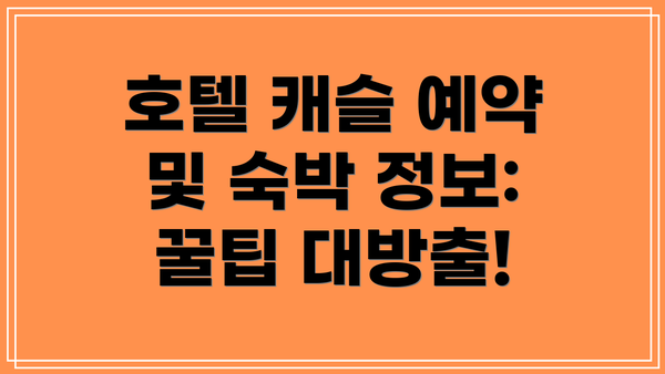 호텔 캐슬 예약 및 숙박 정보: 꿀팁 대방출!