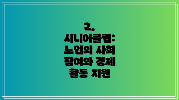 2. 시니어클럽: 노인의 사회 참여와 경제 활동 지원