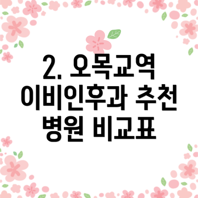 2. 오목교역 이비인후과 추천 병원 비교표