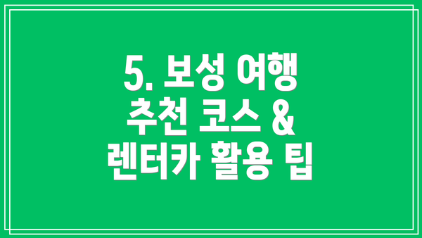 5. 보성 여행 추천 코스 & 렌터카 활용 팁