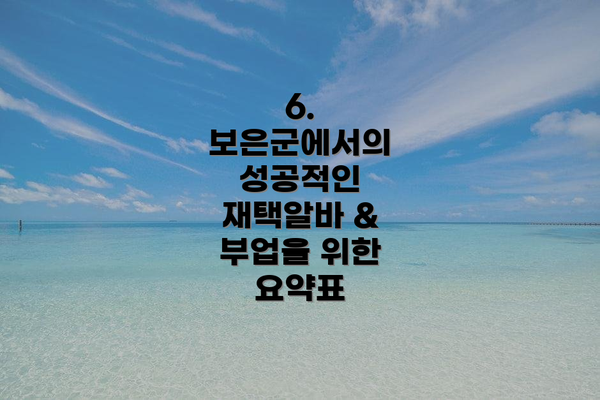 6. 보은군에서의 성공적인 재택알바 & 부업을 위한 요약표